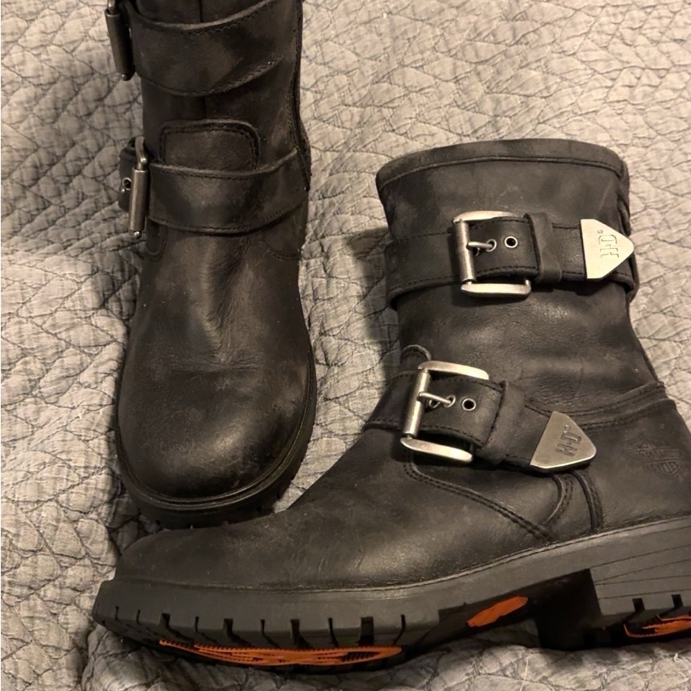 Harley-Davidson Black Leather Buckle Boots